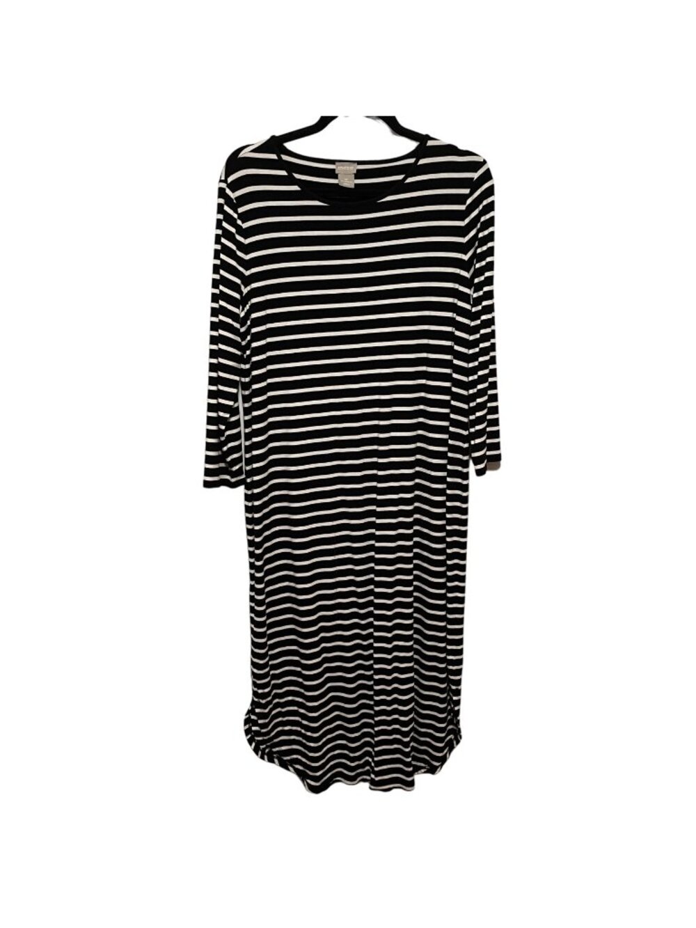 Chico's Women's Black & White Striped Long Sleeve Maxi Dress Size 14P